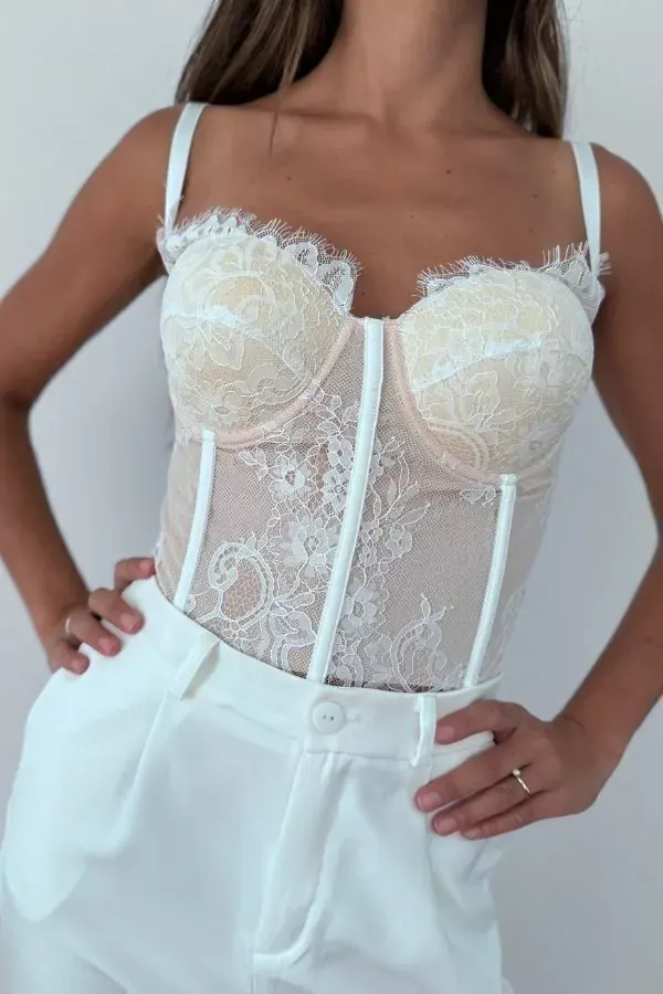 CORSET ENCAJE WHITE & NUDE
